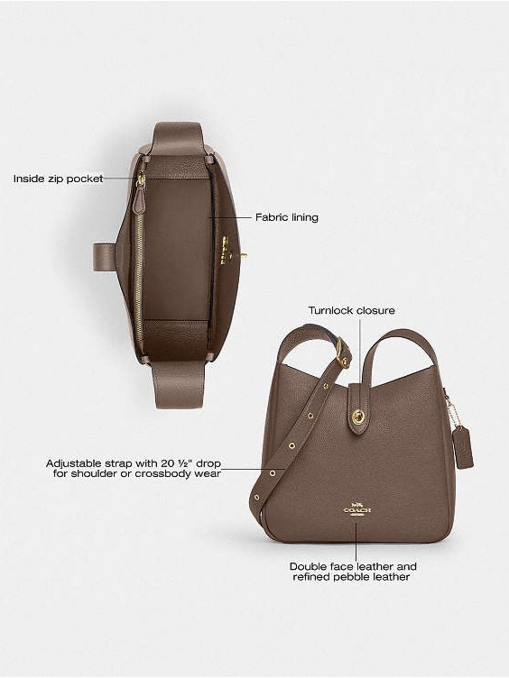 NWT Coach Taupe Brown Pebbled Leather Shoulder Bag with Gold Hardware - Picture 6 of 13